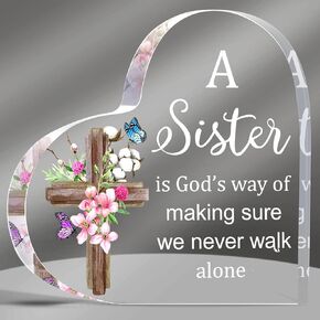 Yulejojojoic Acrylic Heart Sister Gift من Whipsake Paper Weight A هو طريقة الله للتأكد من أننا لا نسير أبدًا بمفردك هدايا ذاكرة مركزية ديكور عيد ميلاد للأخوات (6 × 6 '' ، الصليب)