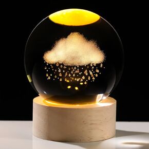 2.36in. 3D Cloud and Rains Crystal Ball Gifts for Women Men ، Crystal Decorative Ball محفورة بالوزن السحابي الوزن مع قاعدة ضوء LED لتزيين المكتب المنزلي لعيد الميلاد