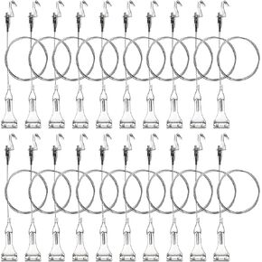 Okllen 20 Pack Picture Rail Hooks and Wire, Picture Rail Hanging System, 3ft Length Picture Hanging Wire with Loop & Adjustable Wire Hooks Kit, Silver