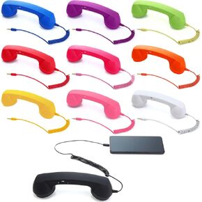 10 Colors 3.5mm Retro Phone Handset Bulk Vintage Cell Phone Receiver Vintage Old Telephone Handset to Landline Adapter Microphone Speaker Handheld Receiver for Mobile Old School Pad