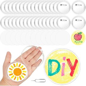 XunYee 25 Set 3 Inch Clear Acrylic Buttons Clear Plastic Craft Button with Pin, Blank Paper and Card Removal Tool, Pins Buttons Design for DIY Crafts, Picture Frames