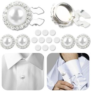 Pearly Button Covers for Women 6 Set Sewing Buttons Silver White Crystal Rhinestone for Men Suitable Dress DIY and Holiday Decoration Embellishments Gifts Idea