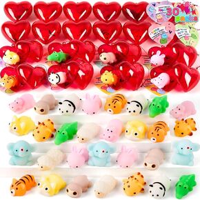 Joyin 30 حزم بطاقات هدايا القلب مع Mix Critter Mochi Squishy Toys و Heart Shells ، ألعاب تململ الإجهاد ، وضغط على حفلات الأطفال وتبادل الفصول الدراسية