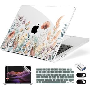 Compatible with MacBook Air 15 inch Case M3 M2 2024-2023, Model A3114 A2941 Plastic Hard Shell Cover with Keyboard Cover & Screen Protector & Webcam Cover & Type-C Adapter, Abstract Flower