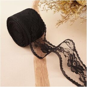 25 Yards Black Lace Ribbon Roll Lace Trim Ribbon Lace Fabric for Sewing,Baby Shower,Birthday,Bridal Shower, Wedding Decoration,Gift Packaging,Bouquet,Party Decorations(1.3 inch Width)