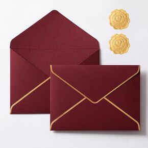 30 Pcs A7 Envelopes 5 x 7 Card Envelopes and 30 Pcs Gold Embossed Wax Seal Envelopes Self Adhesive V Flap Envelopes with Gold Border for Graduation Invitation Wedding Greeting (Burgundy)