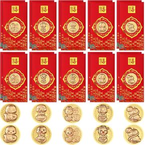 20Pcs Snake Coins Red Envelopes Snake Year Red Envelopes Hong Bao Gold Commemorative Coins for 2025 Chinese New Year Spring Festival Tradition Zodiac Lucky Gift Blessing Souvenir