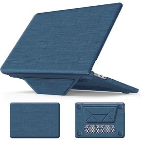 MEEgoodo for M3 MacBook Air 13.6 inch Case 2024 2022, Kickstand Cover Fit Model A3113 A2681 M3 M2,Fabric Case for M2 13 inch Laptop, Hard Shell with TPU Keyboard & Webcam Cover & OTG Adapter,Navy Blue