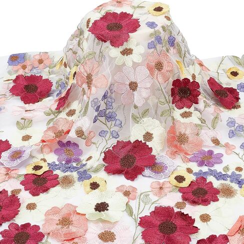 NBEADS 1Yard Flower Net Lace Fabric, 37 Inch 3D Embroidered Lace Fabric Rose Pattern Net Fabric for Sewing Wedding Bridal Cloth DIY Crafts Supplies, Mixed Colors in Saudi Arabia