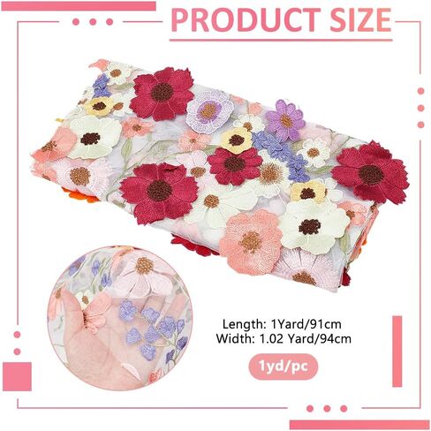 NBEADS 1Yard Flower Net Lace Fabric, 37 Inch 3D Embroidered Lace Fabric Rose Pattern Net Fabric for Sewing Wedding Bridal Cloth DIY Crafts Supplies, Mixed Colors in Saudi Arabia