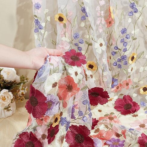 NBEADS 1Yard Flower Net Lace Fabric, 37 Inch 3D Embroidered Lace Fabric Rose Pattern Net Fabric for Sewing Wedding Bridal Cloth DIY Crafts Supplies, Mixed Colors in Saudi Arabia
