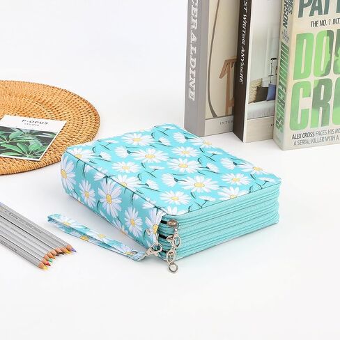 LBXGAP Portable Colored 124 Slots Pencil Case Organizer مع نمط الطباعة للأقلام المائية أو العلامات ، منظم حالة قلم رصاص للفنان in Kuwait