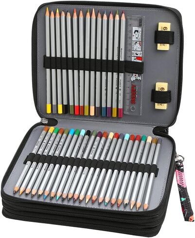LBXGAP Portable Colored 124 Slots Pencil Case Organizer مع نمط الطباعة للأقلام المائية أو العلامات ، منظم حالة قلم رصاص للفنان in Kuwait
