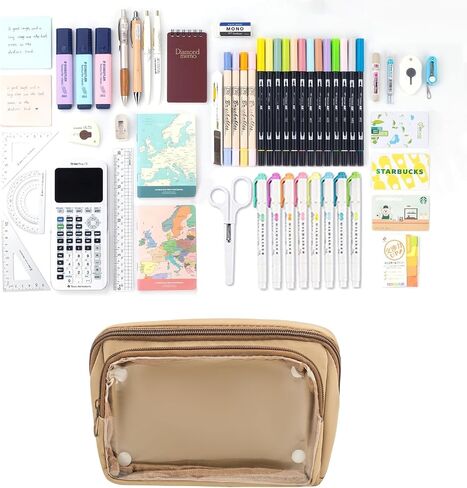 Pencil Case Pouch - Large Capacity Pencil Bag Zippered Pen Pouch, Stationery Organizer with 9 Compartments and Flexible Detachable Section(Coffee) in Saudi Arabia