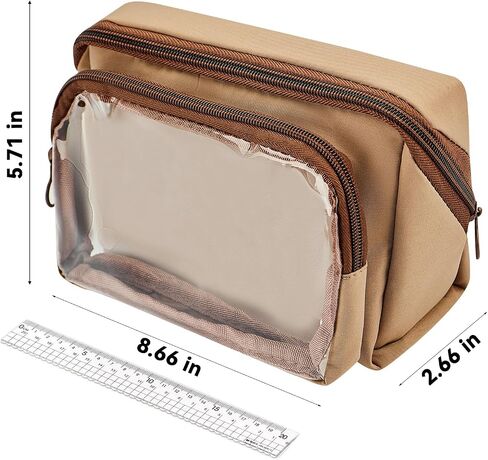 Pencil Case Pouch - Large Capacity Pencil Bag Zippered Pen Pouch, Stationery Organizer with 9 Compartments and Flexible Detachable Section(Coffee) in Saudi Arabia