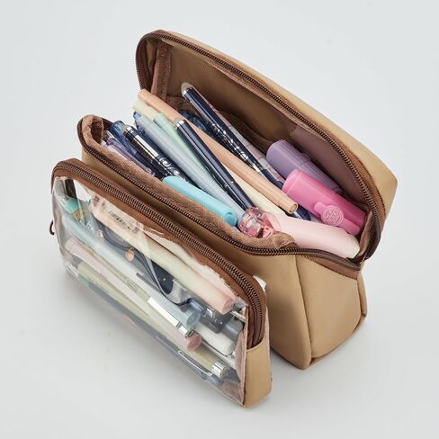 Pencil Case Pouch - Large Capacity Pencil Bag Zippered Pen Pouch, Stationery Organizer with 9 Compartments and Flexible Detachable Section(Coffee) in Saudi Arabia