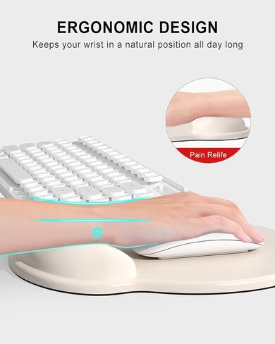 Auhoahsil Ergonomic Mouse Pad with Wrist Rest, Comfortable Silicone Non-Slip Computer Pain Relief Gel Mouse Mat with Wrist Support for Gaming, Work, Office, Women & Men, Cute Pattern, Beige in Saudi Arabia