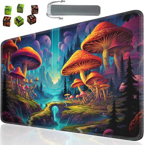 Board Game for TCG Playmat Table Mats Games Size 60X35 cm Mousepad Compatible for MTG RPG CCG Trading Card Game Play mats with 6 Dice (Playmat 159) Psychedelic Mushrooms in Kuwait