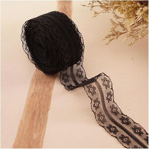 25 Yards Black Lace Ribbon Roll Lace Trim Ribbon Lace Fabric for Sewing,Baby Shower,Birthday,Bridal Shower, Wedding Decoration,Gift Packaging,Bouquet,Party Decorations(1.3 inch Width) in Saudi Arabia