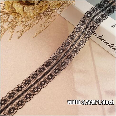 25 Yards Black Lace Ribbon Roll Lace Trim Ribbon Lace Fabric for Sewing,Baby Shower,Birthday,Bridal Shower, Wedding Decoration,Gift Packaging,Bouquet,Party Decorations(1.3 inch Width) in Saudi Arabia