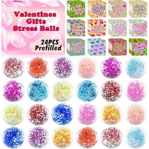 Valentines Day Gifts for Kids Classroom,24PACK Prefilled Valentines Day Box for Kids with Stress Ball ,Valentines Party Favors Classroom Prizes,Valentine Exchange Gifts for Kids