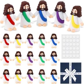 15Pcs Mini Jesus Figures Multi Color Little Tiny Jesus Figures Toys Religious Jesus Doll to Hide Christian Gifts Cute Car Dashboard Decor Accessories Party Favors Sunday Unique Christ Jesus Gifts