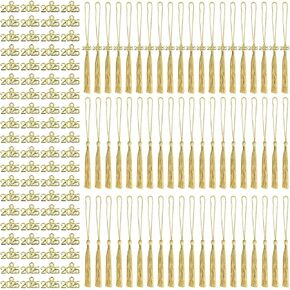 Tupalizy 100PCS Mini Silky Handmade Bookmark Tassels with 100PCS 2025 Year Charms for Graduation Keychain Earring Jewelry Making Wedding Favors Souvenir Gift Tag DIY Craft Project,Light Gold and Gold