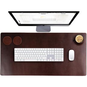 Leather Desk Pad (Real) Leather Desk Mat Set (32x16) Large Desk Cover Desk Blotter Desk Protector Computer Mat for Keyboard Gaming Mouse Pad Table Laptop Office Desktop Accessories Kona 2mm ELIZO