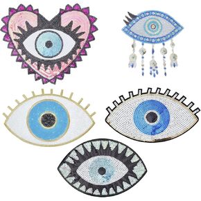 INFUNLY 5PCS Eyes Applique Patch Sew on Patches Embroidered Sequin Eye Patch for DIY Backpacks Jacket T-Shirt Clothes