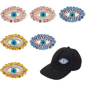 NBEADS 6 Pcs Evil Eye Rhinestone Beaded Patches, Bling Rhinestone Patches Iron On Sew On Crystal Embroidery Applique Patch for Bags Clothes Jacket Hats Jeans Dress Backpacks, 3 Colors