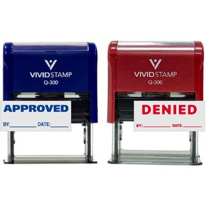 Approved/Denied by Date Self Inking Rubber Stamp - 2 Pack (Blue Ink/Red Ink) Large