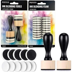 Pixiss Mini Ink Blending Tools, 2 Pack Round with 24 Replacement Foam Pads for Distressing, Blending and More
