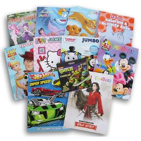 Generic 10 Count Bulk Coloring Books for Kids Ages 4-8 - Assorted Bundle with Bonus Sticker (No Duplicates) - May Include Dr. Seuss, Mulan, Mickey, Dinosaurs