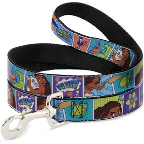 Disney Pet Leash, Dog Leash, Moana Make Waves Scene Blocks Blues Orange, 4 Feet Long 1.0 Inch Wide