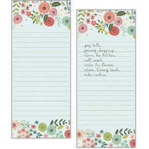 Set of 2- Teal/Coral Flowers List Pad, Notepad, Shopping List with Attachable Magnet