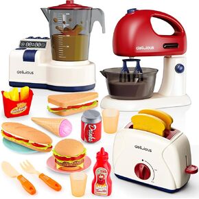 لعبة Deao Play Appliances Toy مع الخلاط ، الخلاط ، محمصة وعب الطعام ، ملحقات Kids Kids Play Play Kitchen Toys مع الأصوات للأطفال الذين تتراوح أعمارهم بين 3+