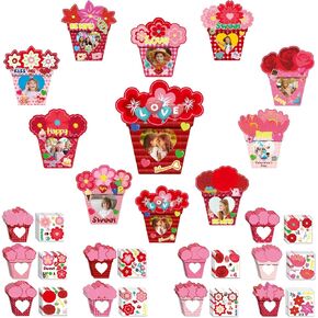 NOVWANG 50 Packs Valentine's Day Craft Kits, Valentines Crafts for Kids Valentines DIY Picture Frames Craft Cardboard Photo Frame Craft Kits with Stickers Valentines Classroom Activities Favors