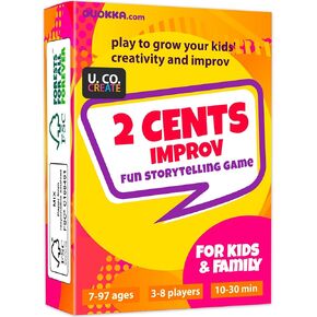QUOKKA 2 Cents Family-Friendly Comedy Storytelling Game Cards - 60 Funny and Creative Improv Story Card Games - Fun Groups Gathering, Party Activities, Adult Game Night - 3-8 Storyteller Players