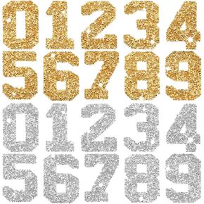 Rhinestone Number Patches 20 Pcs 0-9 Gold Silver Number Iron On Patches Glitter Iron On Number Patches for DIY Clothing Hat Backpack Clothing Repair