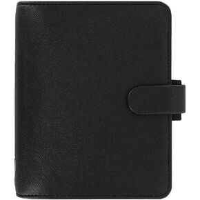Filofax Saffiano Organizer, Pocket Size, Black - Cross-Grain, Leather-Look, Six Rings, Week-to-View Calendar Diary, Multilingual, 2025 (C022468-25)