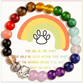 Glowave Dog Memorial Gifts for Loss of Dog, Natural Stone Healing Bracelets, Pet Memorial Gifts for Dogs, Loss of Dog Sympathy Gift(Rainbow)