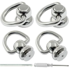 4 Pack Brass Ball Studs Rivets D Rings, Rotatable Purse Handbag Hardware for Purse Leather Craft(Silver)
