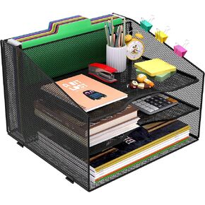 MESH DESK FILE FILERISER VERTICAL FILE FOLDER HOLDER مع 3 TIER PAPER TRAKEN