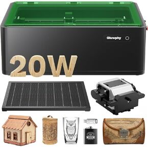 Gluwphy Laser Engraver Machine 20000mW(20W) Enclosed Diode Laser Cutter for Beginner, Class 1 Safety Laser Engraving Machine for Wood, Metal, Acrylic, with Air Assist, Honeycomb, Air Filter, Black