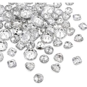 Pandahall 150pcs Mixed 2-Hole Acrylic Rhinestone Buttons 5 Styles Faceted Silver Plated Rivoli Back Clear Sewing Fastening Garment Buttons for Clothing Handcraft Making Supplies