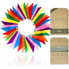 Premium Reusable Pennant Banner Flags - Multicolor Pennant Flag Banner - Outdoor Party Decorations, Rainbow Birthday Decorations, Field Day, Grand Opening, Carnival Theme Garland (46ft,42 Large Flags)