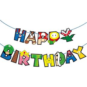 NUMJAW Game Bro Birthday Banner Birthday Decorations,Game Characters Theme Super Cartoon Birthday Party Supplies Party Favors,Video Game Theme Birthdays and Adventures Birthday Decorations
