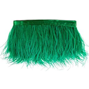 Ostrich Feather Trim - 5 yards of Thick Triple-Layered Fringe for Sewing and Crafting (Shamrock Green)