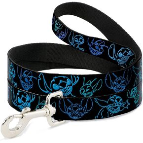 Disney Pet Leash, Dog Leash, Electric Stitch Poses Black Neon Blue, 6 Feet Long 1.0 Inch Wide