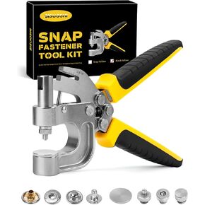 Leather Snap Fasteners Kit - Snap Button Kit with 10 Sets 15mm Metal Buttons, Leather Snaps for Fabric, Clothes, Jackets, Purse, Belts, Bags, DIY Projects(Black-Yellow)